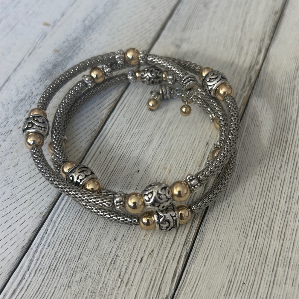 Bracelet / Silver, Black and Gold Women's Beaded Wrap Bracelet